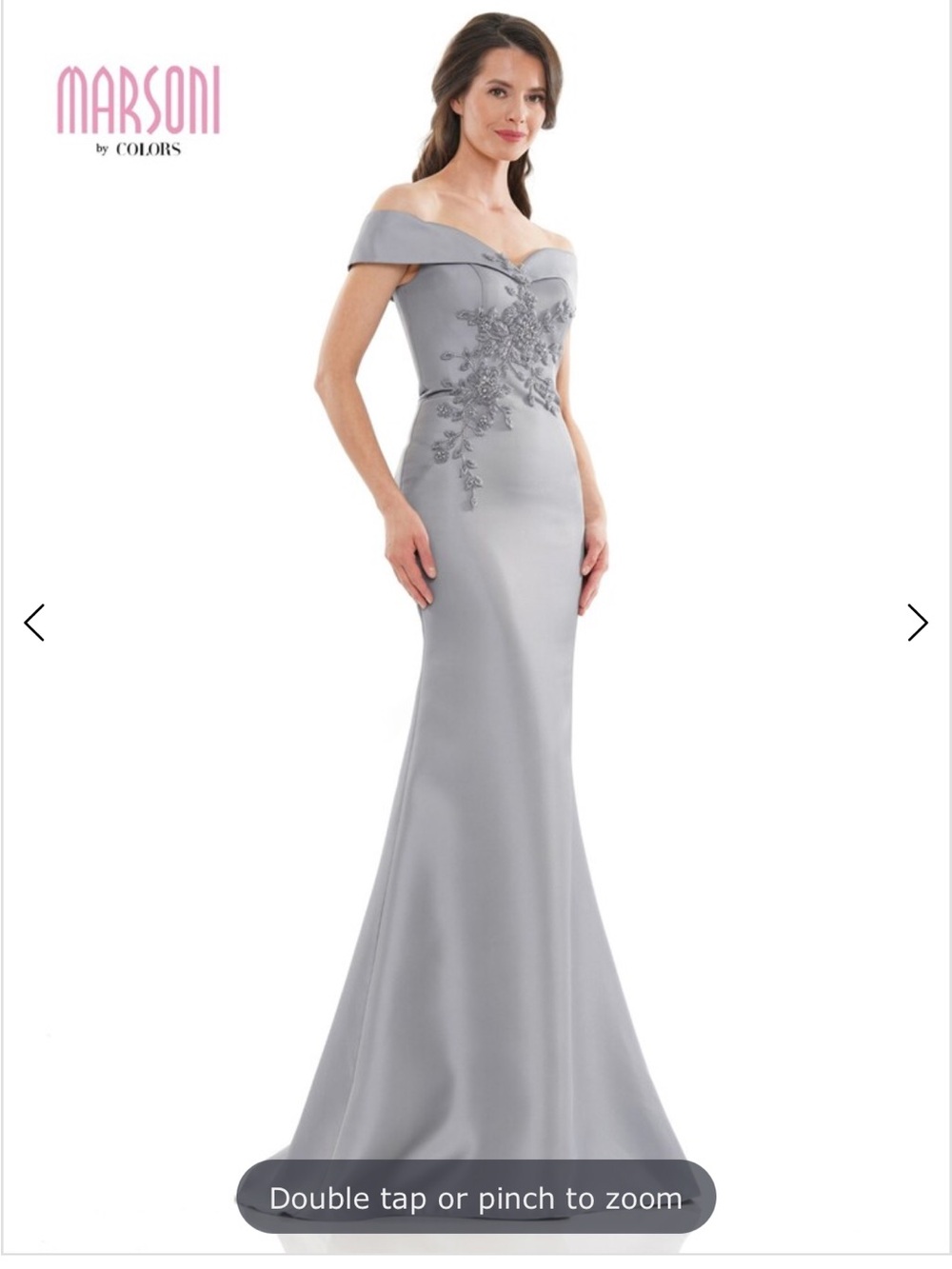 Marsoni Steel Blue Off-Shoulder Embroidered/ Beaded Mother of the Bride Gown